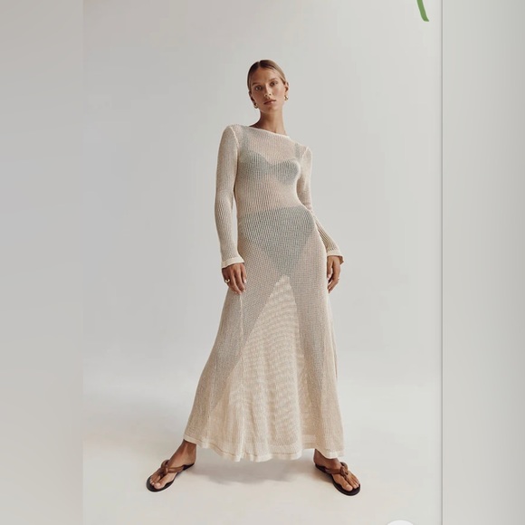 OPHELIA NATURAL LONG SLEEVE CROCHET MAXI DRESS - Picture 2 of 6